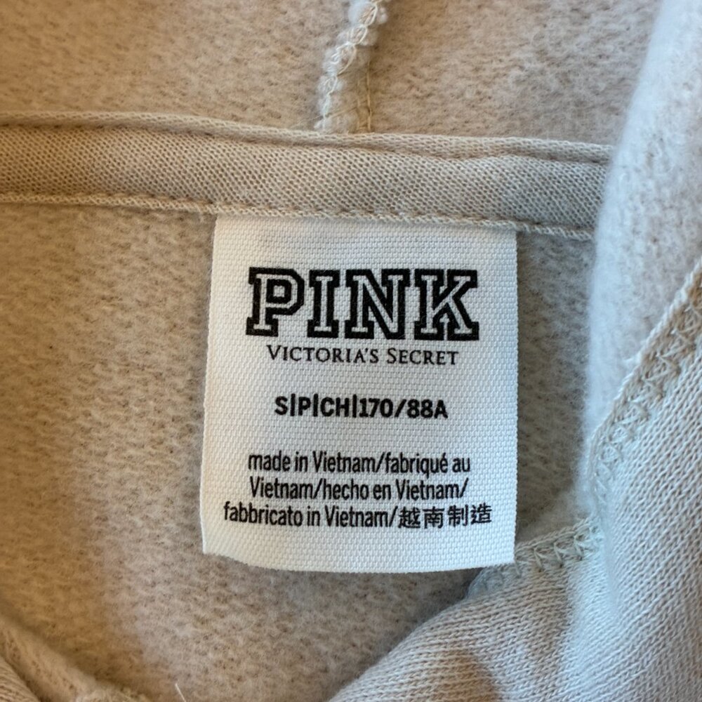 Victoria's Secret Pink Tan/Cream Silver Hoodie Sweatshirt Oversized - Picture 3 of 7